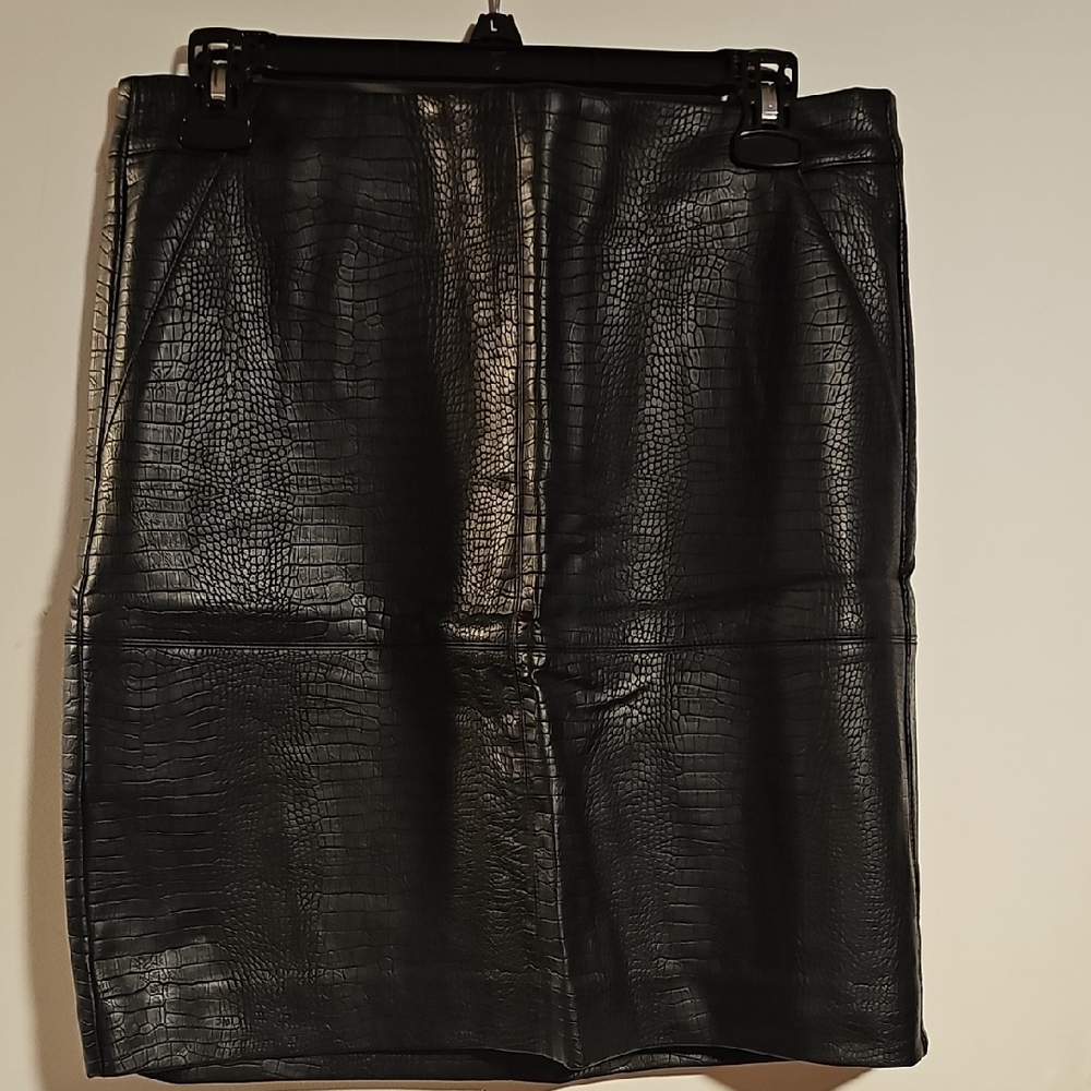 Black Croc-Embossed Pleather Skirt